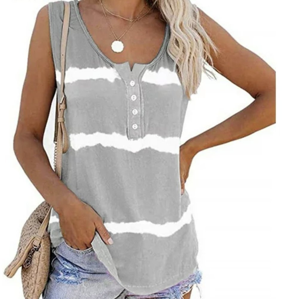 WOMENS GRAY SUMMER BOHO TIE  DIE SLEEVELESS TANK SIZE L  #633